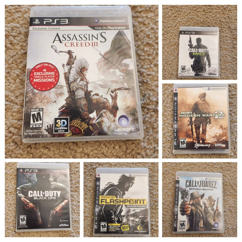 Lot of 7 PS3 Games Assassin's Creed III Call of Duty MW2 MW3 Black Ops FEAR 2